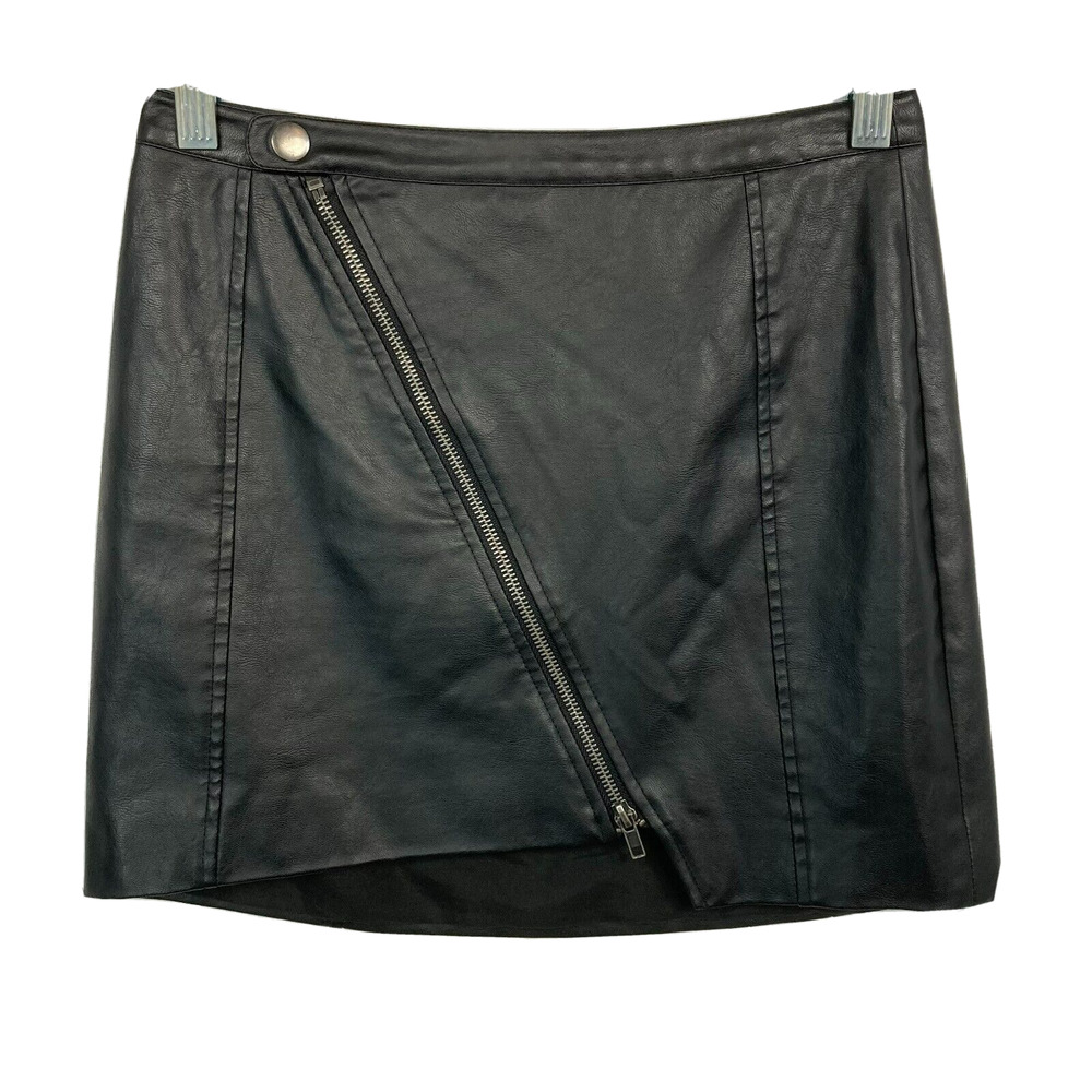 Jack Skirt Womens Sz XS Black Faux Leather Zipper Snap Moto‎ Mini Lined